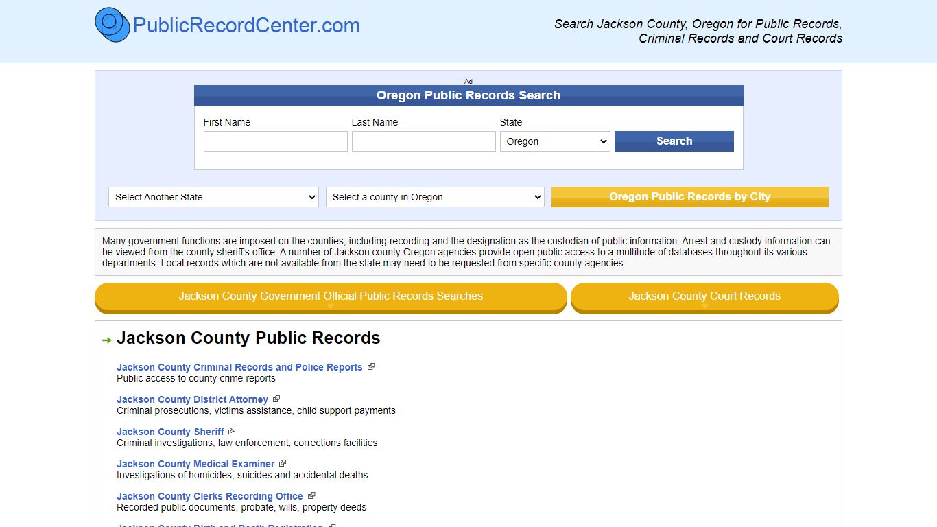 Jackson County Oregon Free Public Records - Court Records ...